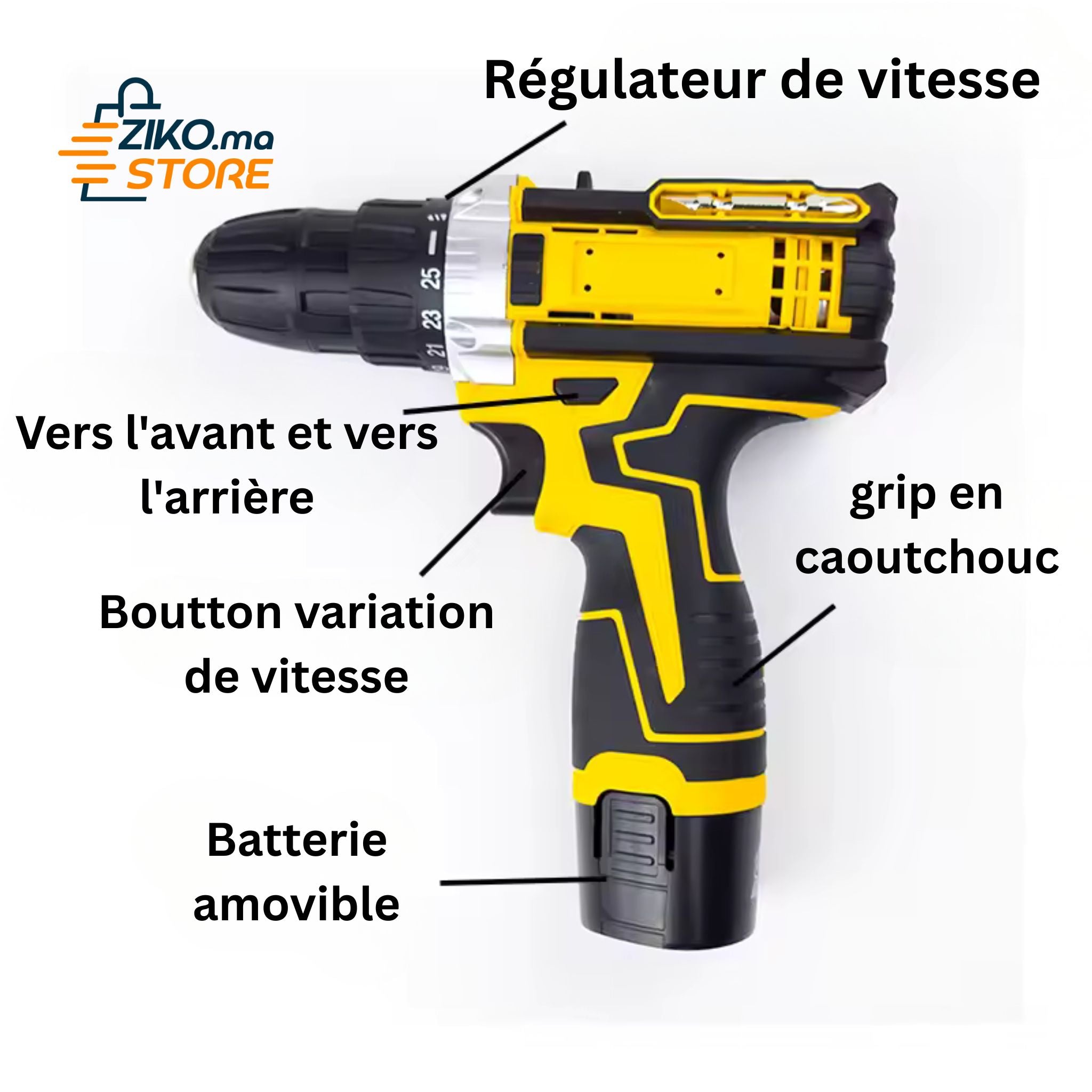 Perceuse-Visseuse à Percussion sans Fil avec Kit d'Accessoires et 2 Vitesses