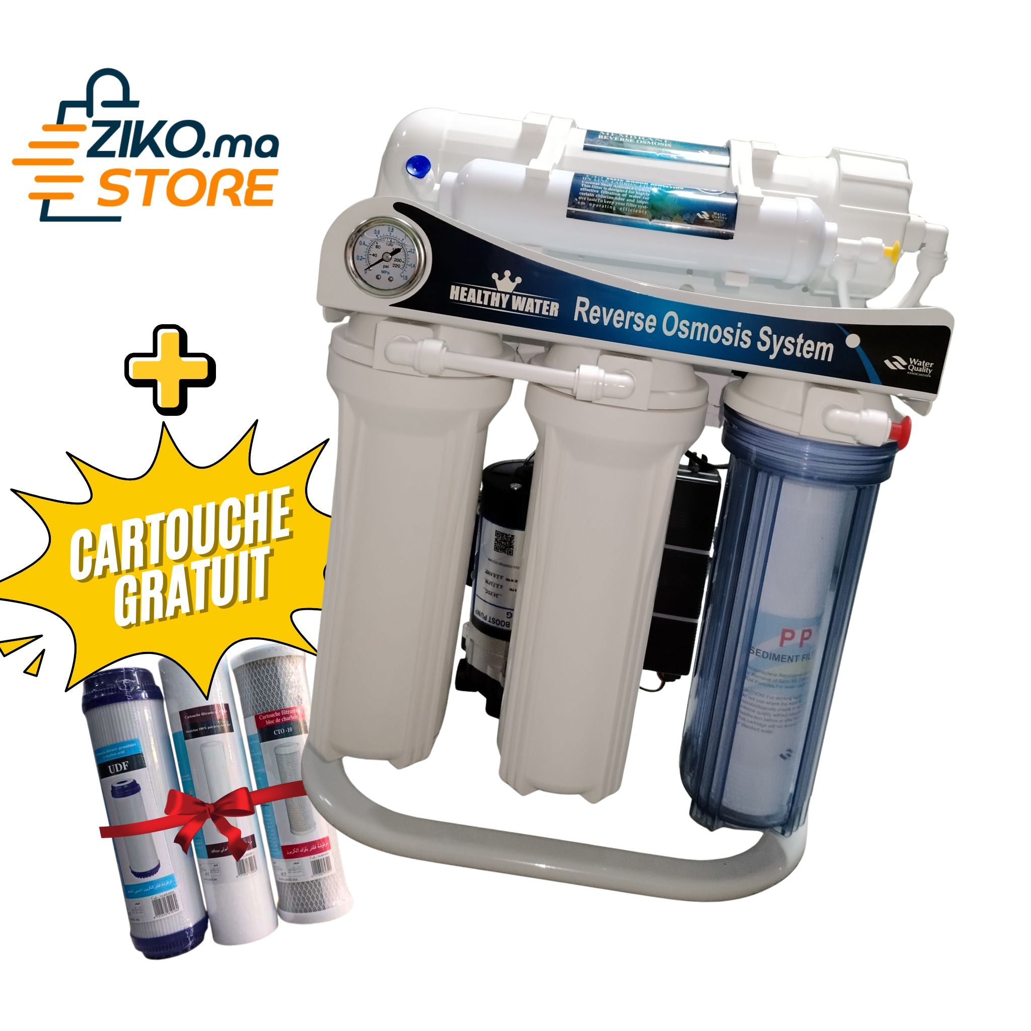 Osmoseur 7 Étapes, Filtre Alcalin et Cartouches de Rechange Gratuit